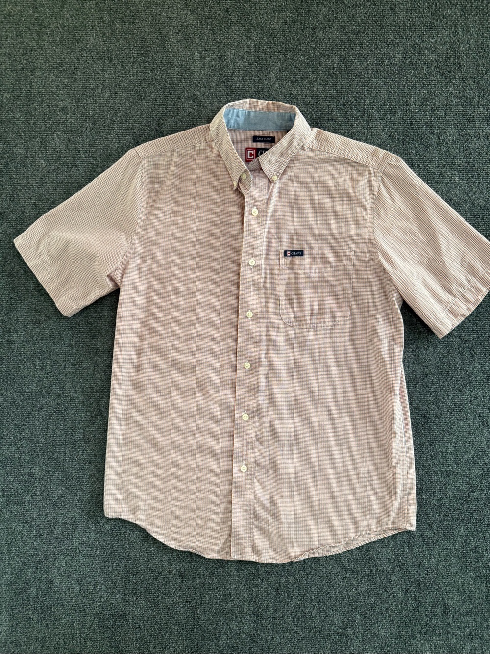 Chaps Orange and Blue Micro-Check Short-Sleeve Button-Down Shirt